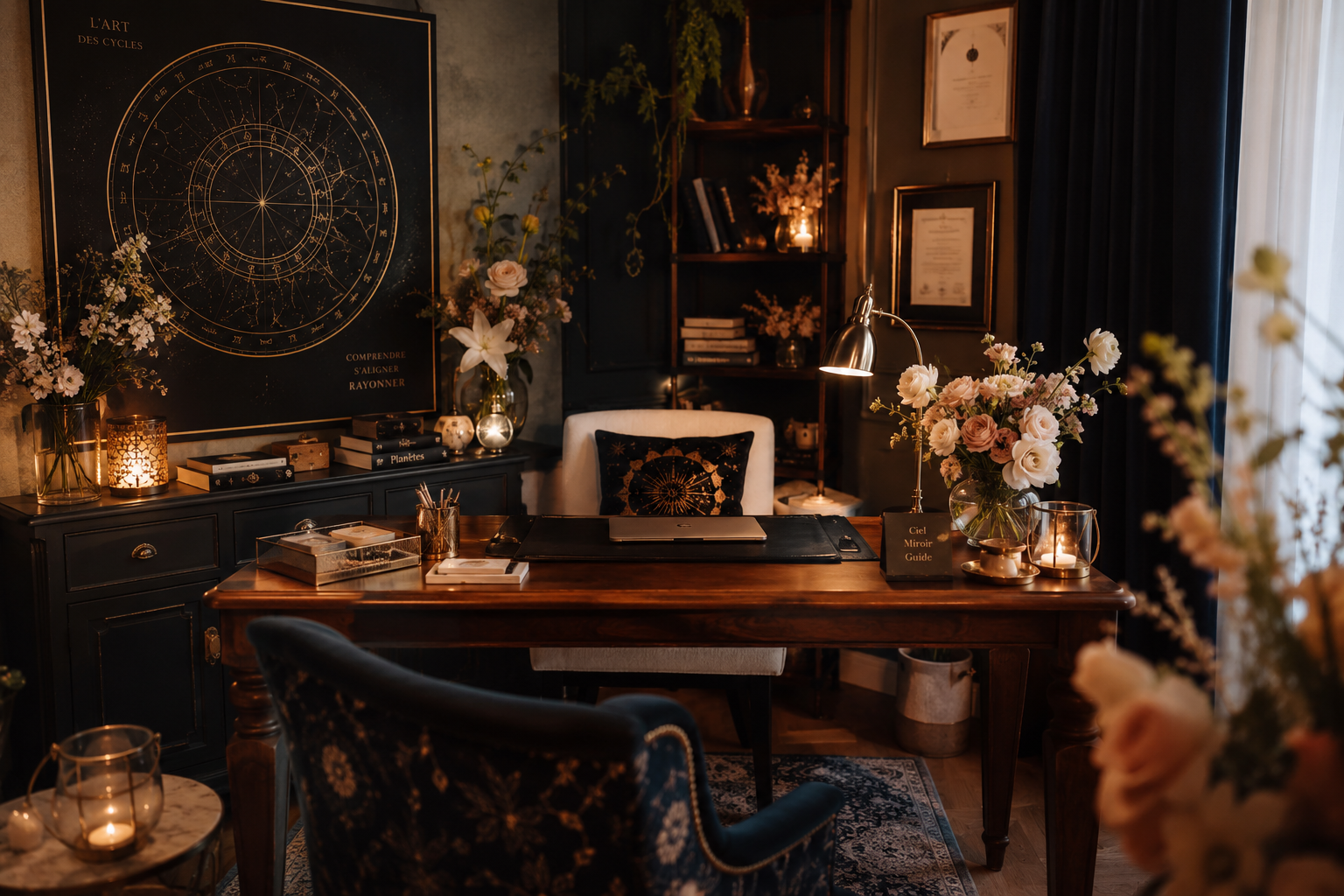 Le bureau du Cabinet, bois clair, cristaux et lumière naturelle